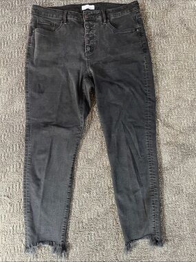 Loft Curvy Skinny Black Button-Fly Frayed Hem Jeans size 32